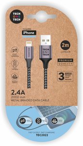 CABLE TECHONE USB-LIGHTNING GRIS 2 m.