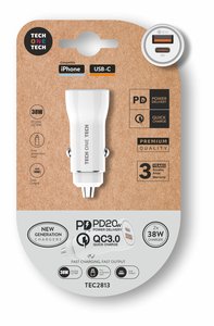CARGADOR TECHONE DOBLE MECHERO USB-C/A