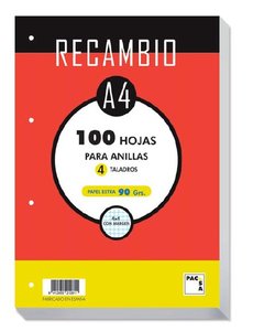 RECAMBIO PACSA A4 100h 90g 4 TAL. CD.4