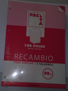 RECAMBIO PACSA A4 100h 90g 4 TAL. PT.2,5