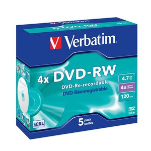 DVD -RW VERBATIM 4.7GB 4x PACK 5 JEWEL