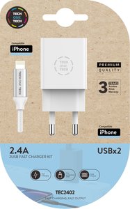 CARGADOR TECHONE DOBLE + CABLE USB-LIGHT