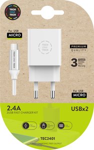CARGADOR TECHONE DOBLE + CABLE USB-USB-M