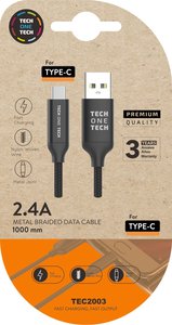 CABLE TECHONE USB-C-USB-A NEGRO 1 m.