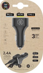 CARGADOR TECHONE DOBLE MECHERO NEGRO