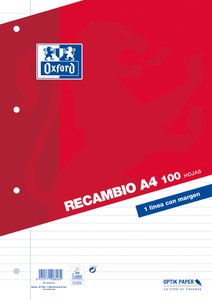 RECAMBIO OXF. A4 100h 4 TAL. HZTL. ROJO