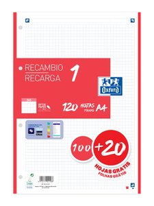 RECAMBIO OXF. A4 100h 4 TAL. CD.5 ROJO